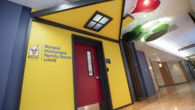 The entrance to the new 2,000-square-foot Ronald McDonald Family Room on the fifth floor of UAMS Medical Center.