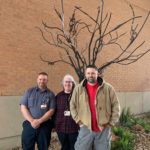 Eric Hale, Penny Talbert and Kenneth Bailey created this tree sculpture from wrought iron saved from the homes along Pine and Cedar.