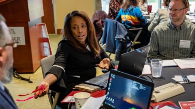 Carolyn Greene, Ph.D., who directs TRI's Team Science Program, discusses the program at TRI's fall 2019 planning retreat.
