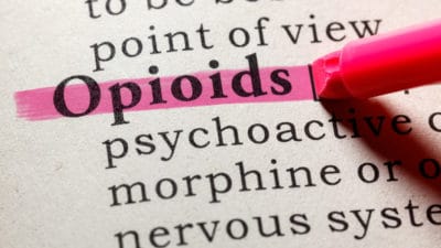 Stock art: "opioids" highlighted in textbook