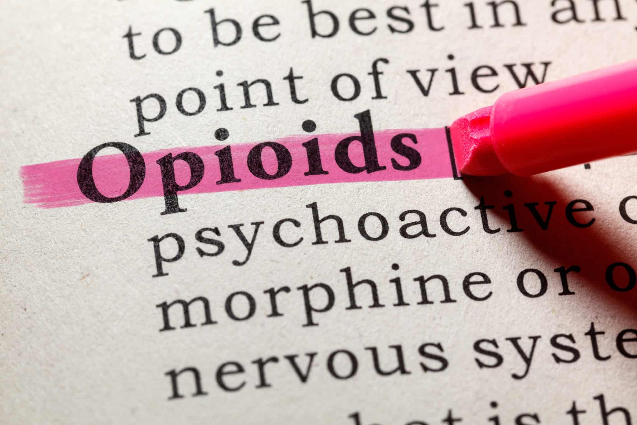 Stock art: "opioids" highlighted in textbook