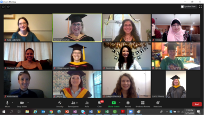 Members of the genetic counseling class of 2020 gather for a virtual celebration led by department chair Noelle Danylchuk, M.S.