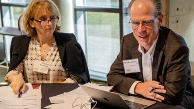Elisabet Borsheim, Ph.D., and Brooks Gentry, M.D., co-leaders of the KL2 Program, here at the UAMS Translational Research Institute's fall 2019 Planning Retreat.