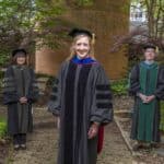 Chancellor's Teaching Award winner Tiffany Huitt, Ph.D., with Stephanie Gardner, Pharm.D., Ed.D., and Cam Patterson, M.D., MBA.