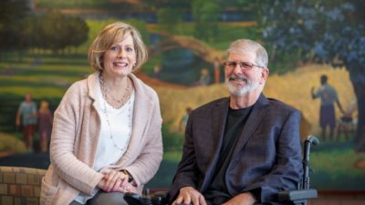 Leanne Lefler, Ph.D., APRN, with Steve Bruno, a heart attack survivor who is now part of the patient advisory board for the study Lefler is leading.