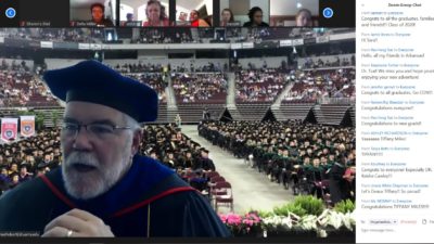 Screen shot of Dr. McGehee at virtual hooding