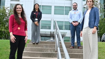 The four new COBRE researchers are, left to right, Amanda Stolarz, Ping-Ching Hsu, Brendan Frett and Caroline Schinke.
