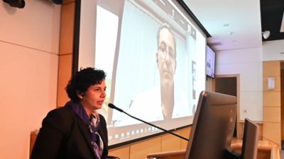 Priya Mendiratta, M.D., left, moderates a question-and-answer session with keynote speaker Joel Kahn, M.D., during the Geriatric Update and Long-term Care Conference. The conference was virtual this year.