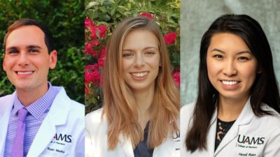 Team members (from left) Ryan Marks, Jacqueline Dodwell and Haodi Ruan competed in the American College of Clinical Pharmacy’s Clinical Pharmacy Challenge.