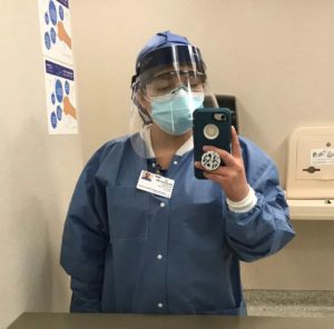 Heather Washington, R.R.T., a 2017 graduate of the Cardio-Respiratory Care program who works at Arkansas Children’s Hospital, volunteered in April at Long Island Jewish Medical Center.
