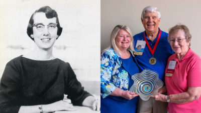 Field, far left, was dean of the College of Nursing from 1965 to 1978. At right, Dean Cowan poses with the Carters at Alumni Weekend 2019, where Michael Carter was named a distinguished alumnus.