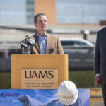 Chancellor Cam Patterson speaks before the groundbreaking ceremony for the new UAMS Surgical Hospital.