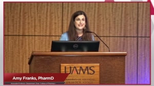 Department Chair of Pharmacy Practice and associate professor Amy Franks, Pharm.D., delivers the keynote address. 