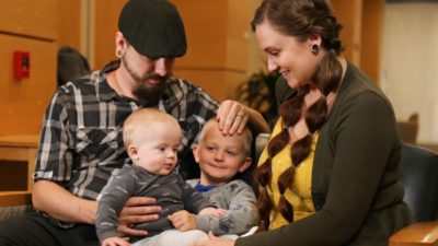 Darrell and Elaine Hurst with their two sons, Oliver (left) and Paxton. Oliver was born last year with Spinal Muscular Atrophy, a disease that could have killed him if not for a newborn screening implemented by UAMS’ Kapil Arya, M.D., and a new treatment.