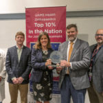 From left, C. Lowry Barnes, M.D., Jeffrey Stambough, M.D., Alicia Dreyer of Healthgrades, Ben Stronach, M.D., and Simon Mears, M.D., Ph.D., at the award presentation ranking UAMS among the top 10% of providers for joint replacement.