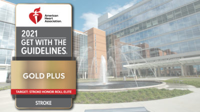 AHA logo over image of UAMS