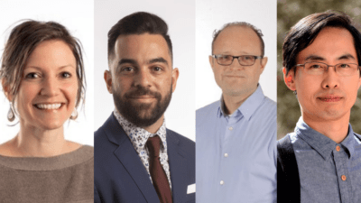 (l to r) Samantha Kendrick, Ph.D., Jesus Delgado-Calle, Ph.D., Ruud Dings, Ph.D., and Yung-Moon "Mark" Park, Ph.D.