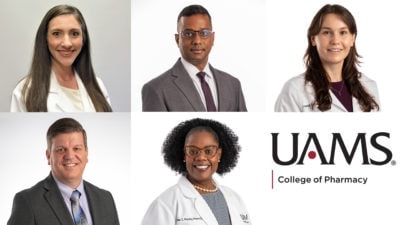 New College of Pharmacy faculty: Amy Robertson, Pharm.D., Ashok Philip, Ph.D., and Laura Gressler, Ph.D., M.S., Marty Perry, Ph.D., and Pilar Murphy, PharmD, MPH