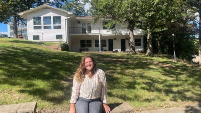 Occupational Therapy doctoral student Brenna Ramirez stops for a photo on the campus of the University of Arkansas in Fayetteville.