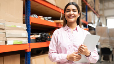 Woman in a warehouse