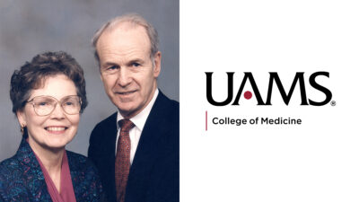 Marvin and Rosanne Murphy with UAMS logo