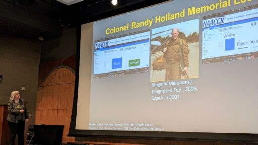 Sancy Leachman, M.D., Ph.D., from Oregon Health and Science University, delivered the Colonel Randy Holland Memorial Lecture on melanoma.