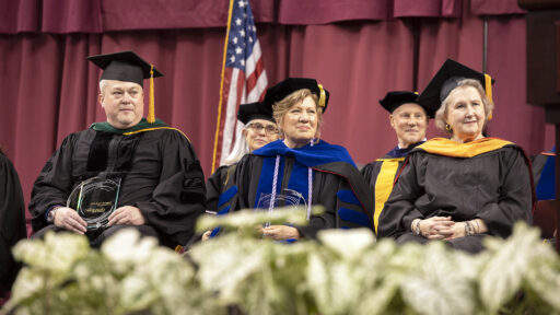 Recipients of the 2022 Chancellor's Awards during the May 21 UAMS Commencement ceremony were Gregory Snead, left, Pam De Gravelles and Nancy Jo Atkins Smith.