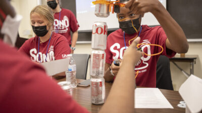 SONOcamp students learn about the mechanics behind EMG tests.