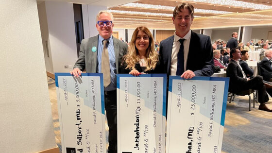 Sayena Jabbehdari, M.D., MPH, (center) was the first female resident to be a finalist in the American Society of Cataract and Refractive Surgery’s Winning Pitch contest. She is an ophthalmology resident at the UAMS Harvey & Bernice Jones Eye Institute.