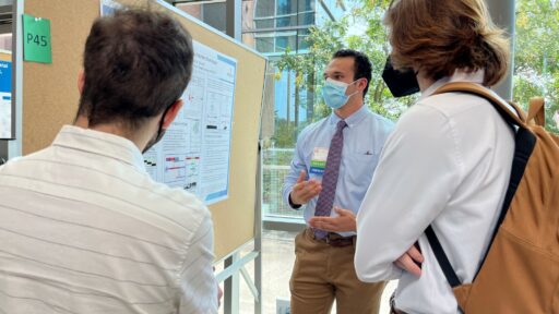 Nate Lemke discusses his summer research project at the ninth annual Central Arkansas Undergraduate Summer Research Symposium at UAMS. He conducted his summer research at Hendrix College.