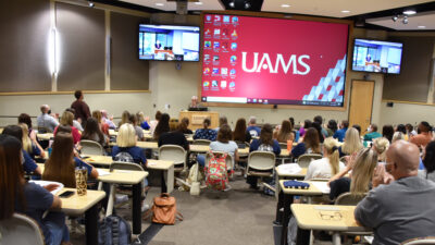 Hundreds of new College of Health Professions students listen to one of several presentations Aug. 15 during the New Student Welcome Program.