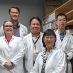 Shuk-Mei Ho, Ph.D., (front) with her lab/study team members: (second row, from left) Marybeth Shepard, technician, Ricky Leung, Ph.D., associate professor, and Neville Tam, Ph.D., assistant professor; (back) Alex McDonald, technician.