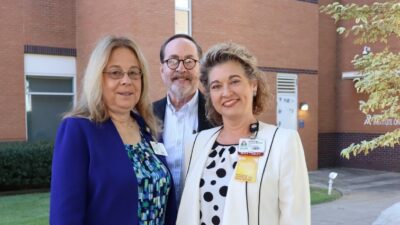 Melodee Harris (from left), associate professor in the UAMS College of Nursing and co-director of the Arkansas Hartford Center of Geriatric Nursing Excellence, is shown with Mark Herbst, program manager for the UAMS Centers on Aging, and Amy Leigh Overton-McCoy, assistant professor in the UAMS College of Medicine and director of the Centers on Aging.