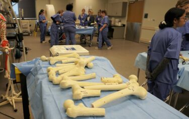 Students used simulated bones, called sawbones, during the workshop.