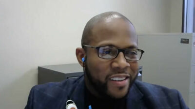 Nicholas Pettus, manager of diverse student recruitment in the UAMS Division for Diversity, Equity and Inclusion, speaks during the Bridge Builders mentorship event.