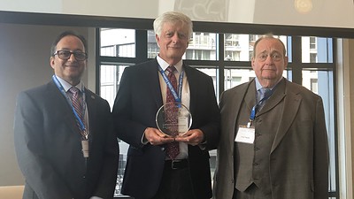 Larry Cornett, Ph.D. (center),received the W. Fred Taylor Ph.D. Award at a ceremony in Washington, D.C., here with Prakash Nagarkatti, Ph.D., (left), chair of the EPSCoR/IDeA Foundation, and Taylor.
