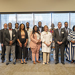 UAMS leaders and members of the Black History Wall of Honor Exhibit stand together after the closing ceremony.