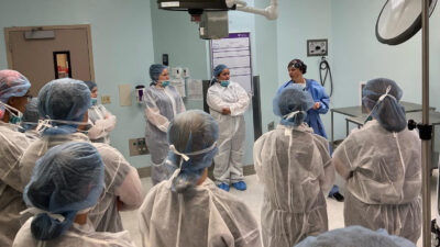 Students from UAMS' Medical Applications of Science for Health (MASH) camp in Texarkana tour an operating room at Christus St. Michael Health System.