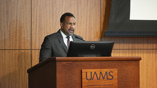 Brian Gittens, vice chancellor of the UAMS Division for Diversity, Equity and Inclusion, delivers his State of Diversity address.