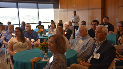 College of Nursing scholarship recipients and donors listen to a speaker during the reception.