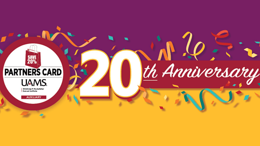 graphic that reads UAMS Partners Card 20th Anniversary