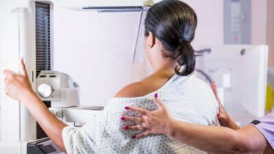 Woman getting a mammogram