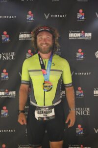 UAMS College of Medicine Student Brandon Hogge is all smiles following the Ironman World Championship in Nice, France. Photo courtesy of Finisherpix.