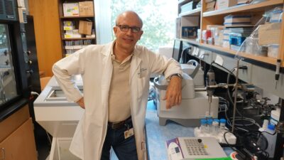 Roy Morello, Ph.D., in his lab at UAMS.