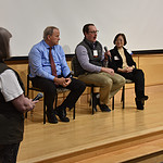 Christopher Johnson, assistant professor in the UAMS Department of Pharmacy Practice, responds to a question during a forum at the 2023 Geriatrics Updates conference. He was joined onstage by Donald Bodenner, director of the UAMS Thyroid Cancer Clinic and chief of endocrine oncology, and Jeanne Wei (right), executive director of the Donald W. Reynolds Institute on Aging.