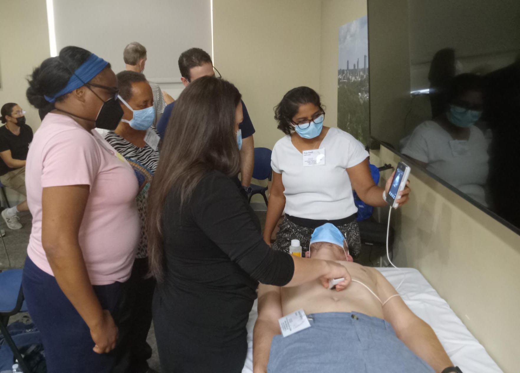 Physicians conduct a training session on point-of-care ultrasound technology. The training program is funded through the Health Resources and Services Administration’s Medical Student Education program.