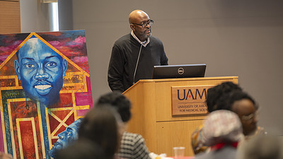 Rex Deloney, chairman of the Fine Arts Department at Little Rock Central High School, describes the inspiration that led him to create a series of paintings called “Brothers by One: The Black Athlete and Social Justice.”
