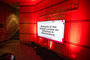 Visitors are welcomed to the Fred Smith Auditorium for the lecture.