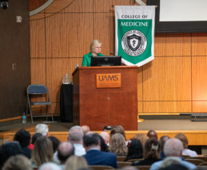 Renee Bornemeier, M.D., associate dean for faculty affairs and development in the College of Medicine, served as master of ceremonies for the celebration.