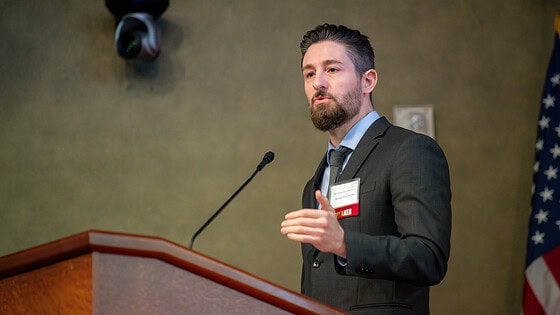 Nicholas Odom, associate professor in the School of Nursing at the University of Alabama at Birmingham, delivers a guest lecture during the afternoon session of the Arkansas Nursing Research Day conference.